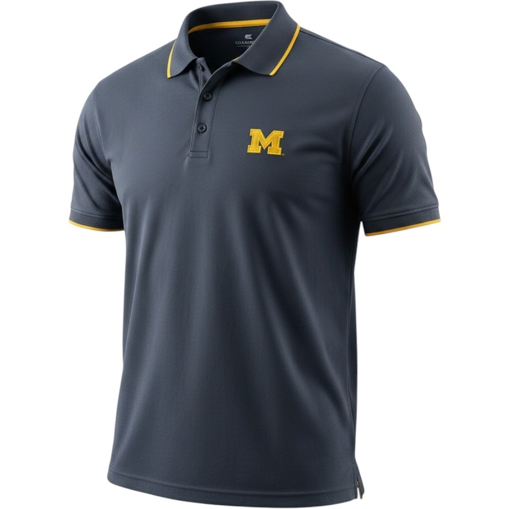 Univ. Of Michigan Colosseum Polo Shirt Men's XXL. Blue Short Sleeve Embroidered